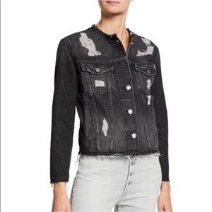 Distressed black denim jacket by Frame